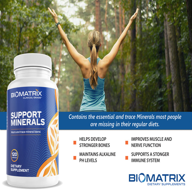 Biomatrix Support Minerals Supplement | Zinc, Copper, Calcium, Magnesium - Muscle Health, 120 Caps