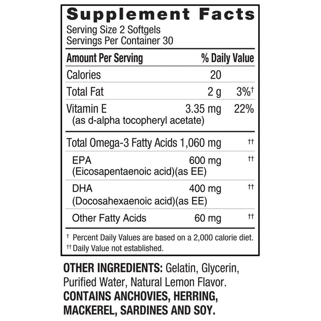 Spring Valley Fish Oil Dietary Supplement Softgels, 1000 Mg, 60 Count