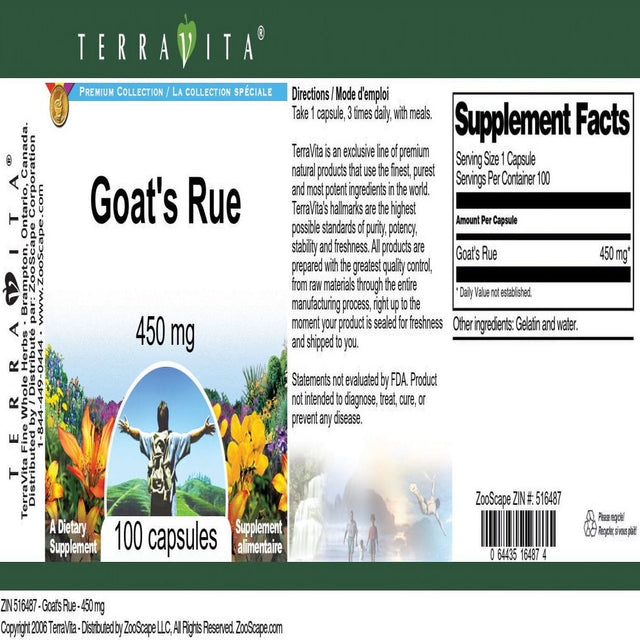 Terravita Goat'S Rue - 450 Mg, (100 Capsules, 1-Pack, Zin: 516487)