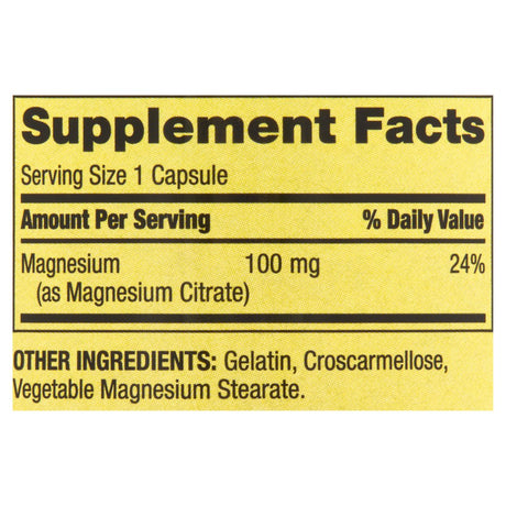 Spring Valley Rapid-Release Magnesium Citrate Bone Health Dietary Supplement Capsules, 100 Mg, 100 Count