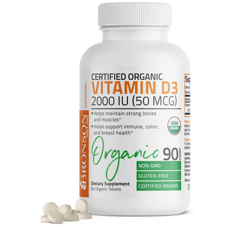 Bronson Vitamin D3 2000 IU Bone Health and Immune Support, USDA Certified Organic, Non-Gmo Gluten Free, 90 Tablets