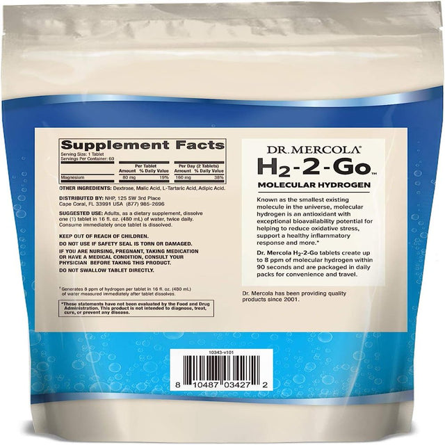 Dr. Mercola H2-2-Go Packets, up to 8Ppm of Molecular Hydrogen Gas*, Non GMO, Gluten Free, Soy Free