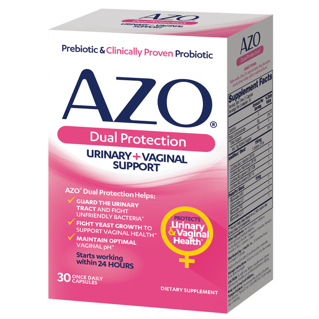 AZO Dual Protection™, Urinary + Vaginal Support*, Women'S Prebiotic and Clinically-Proven Probiotic, 30 Count