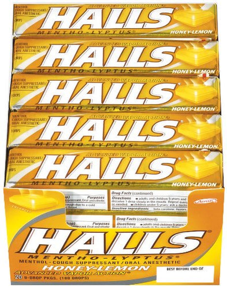 Halls Honey Lemon, 20-Count Packages