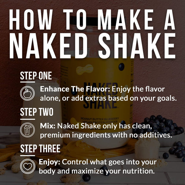 Naked Shake – Peanut Butter Blueberry Protein Powder, Plant Based Protein from US & Canadian Farms with MCT Oil, Gluten-Free, Soy-Free, No Gmos or Artificial Sweeteners – 30 Servings