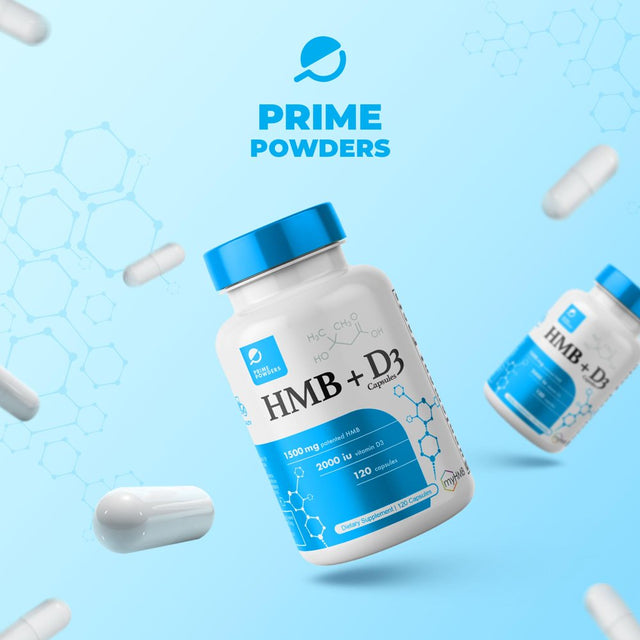 Prime Powders HMB and Vitamin D3 Supplement, 1,500Mg Patented Formula with Clinical Dose, Preserve Lean Muscle with Ageless Performance, Beta-Hydroxy Beta-Methylbutyrate Capsules, 120 Count