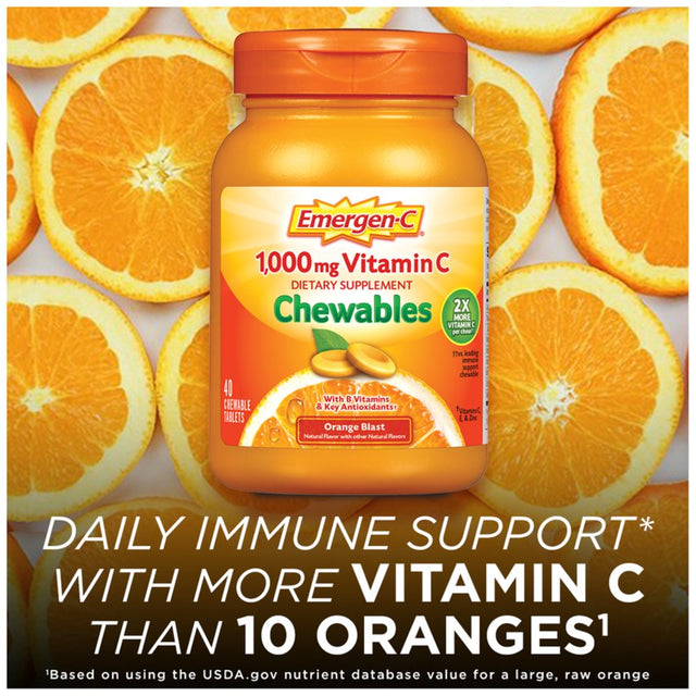 Emergen-C 1000Mg Vitamin C Dietary Supplement Chewables, Orange Blast, 40 Ct