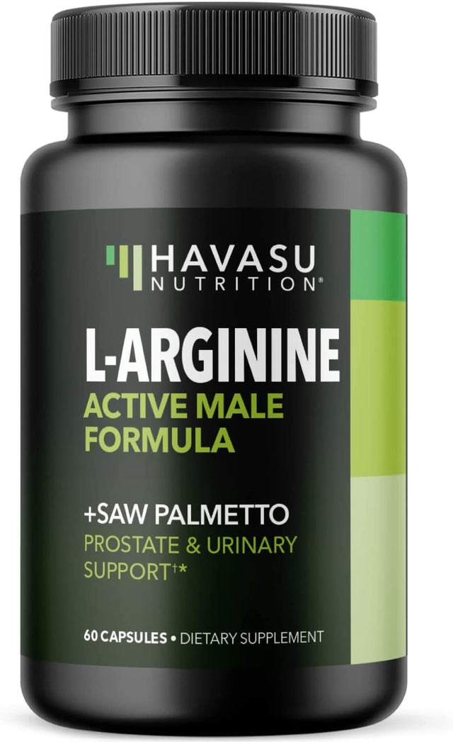 L Arginine Saw Palmetto for Men with S7 Plant-Based Ingredient Blend for Nitric Oxide Boost | Increases Blood Flow and Improves Prostate Support | Active Male Supplement | 60 Vegan Capsules