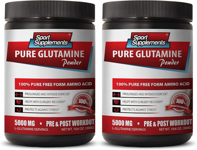 Muscle Recovery Vitamin - Pure GLUTAMINE Powder 5000MG - PRE & Post Workout - L-Glutamine Bulk Supplements - 2 Cans 600 Grams