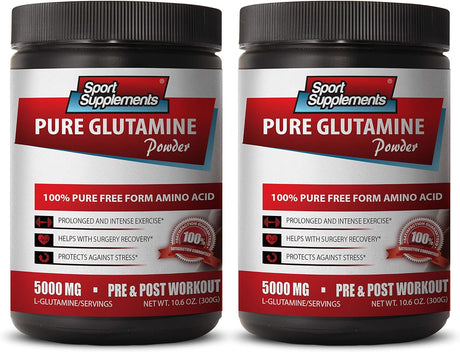 Muscle Recovery Amino Acids - Pure GLUTAMINE Powder 5000MG - PRE & Post Workout - Pure Glutamine Powder 5000 Mg - 2 Cans 600 Grams