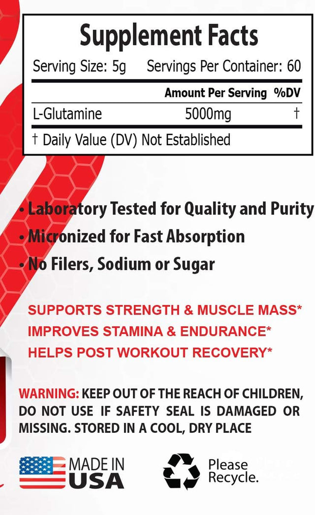 Post Workout Weight Loss - PRE & Post Workout - GLUTAMINE Powder 5000MG - L-Glutamine Design for Health - 1 Can 300 Grams