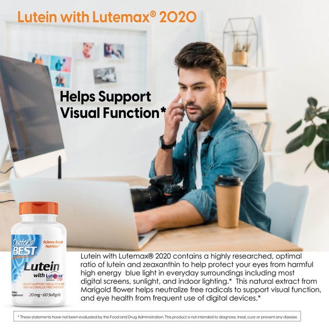 Doctor'S Best Lutein Featuring Lutemax, Non-Gmo, Gluten Free, Soy Free, Eye Health, 20 Mg, 60 Softgels