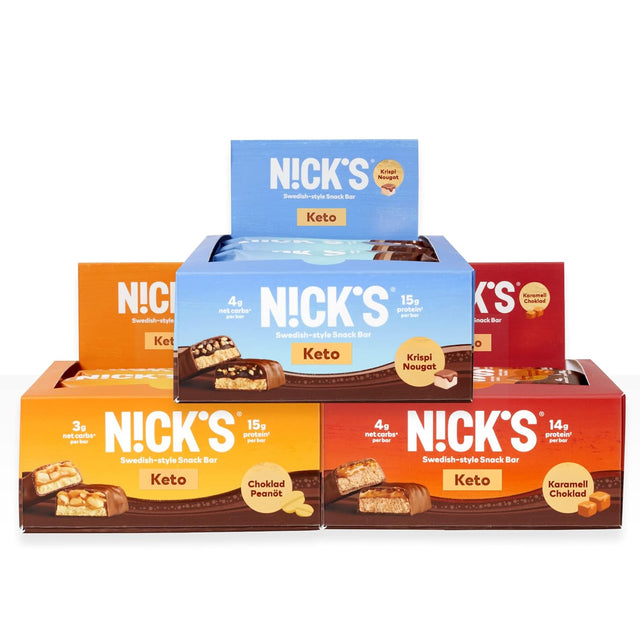 Nick'S Sampler Pack Swedish Style Protein Bars, Keto Friendly Snack Bars, No Added Sugar, 5G Collagen, Low Carb Protein Bar, Low Sugar Meal Replacement Bar, Keto Snacks, 36-Count