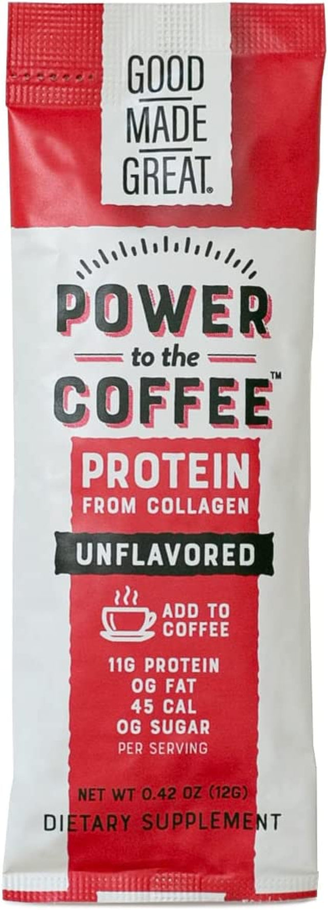 Power to the Coffee - Unflavored - Add to Coffee - 11G of Collagen Protein - 45 Calories - 10-Pack - Stick Packs