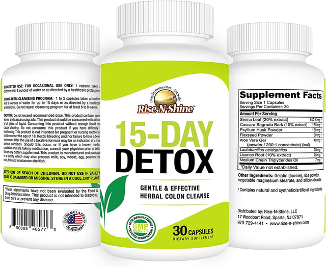 15 Day Detox Cleanse - Gut Health Support for Women & Men with Senna Leaf and Cascara Sagrada (30 Capsules)