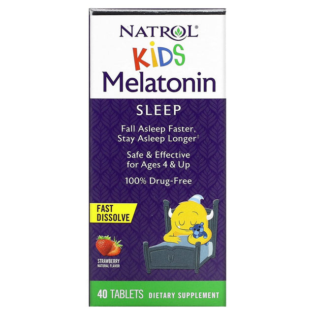 Natrol, Kids, Melatonin, Ages 4 Up, Strawberry, 40 Tablets