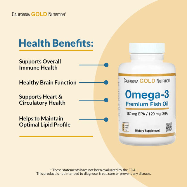 California Gold Nutrition Premium Fish Oil, Omega-3, 180 Mg EPA, 120 Mg DHA, Concentrated Triglyceride Form, 240 Fish Gelatin Softgels, 2 Pack