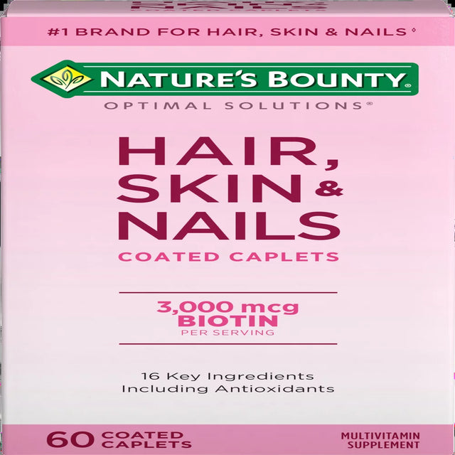 Nature'S Bounty Optimal Solutions Hair, Skin & Nail Vitamin Caplets with Biotin 3000 Mcg, 60 Ct