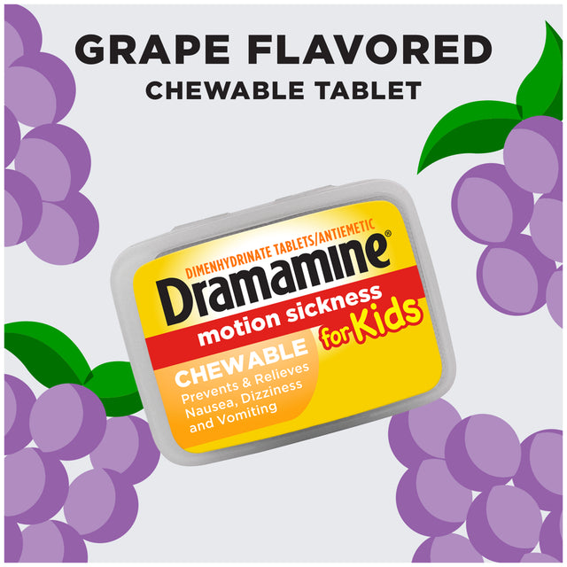 Dramamine Kids Chewable, Motion Sickness Relief, Grape Flavor, 8 Count