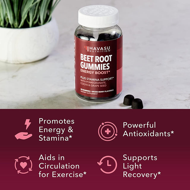 Beet Root + COQ10 Gummies Nitric Oxide Booster for Healthy Energy & Circulation Support with Pomegranate Extract | Circulation Supplements for Heart Health | Mixed Berry Flavor 60 Vegan Gummies