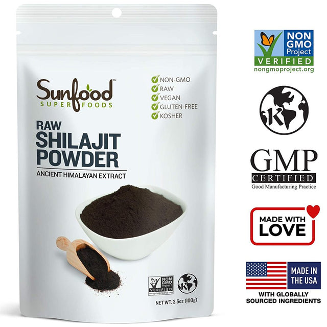 Sunfood Superfoods Raw Shilajit Superfood Powder with Calcium, 3.5 Oz