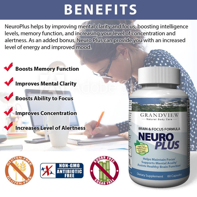 Neuroplus Brain Booster - Supports Mental Alertness, Memory, Focus, and Concentration