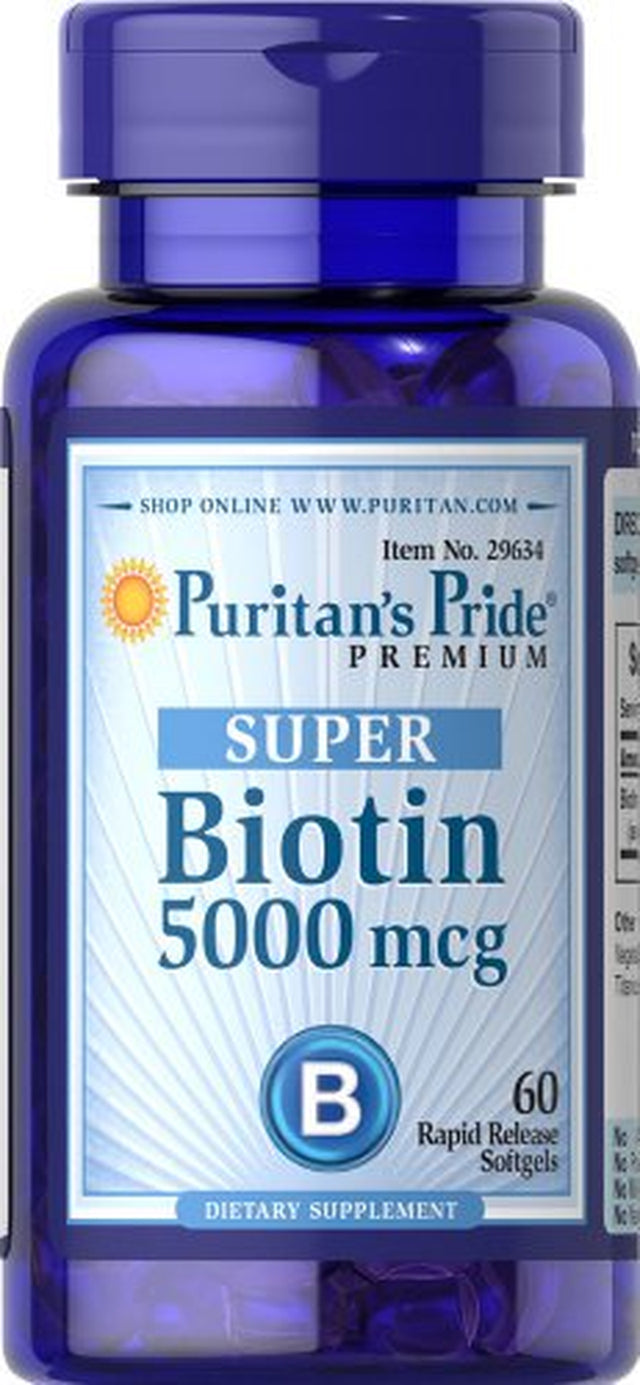 2 Pack Puritans Pride Biotin 5,000 Mcg 60 Softgels Skin Hair Nails