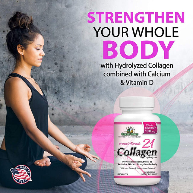 Collagen 21 Hydrolyzed, Collagen for Women - Joints, Strengthens Bones & Skin - Collagen Women´S Formula 100% Natural Highly Concentrated - Collagen Pills Rich in Calcium & Vitamin D, 120 Tablets