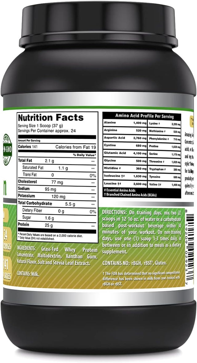 Amazing Formulas Grass-Fed Whey Protein Powder Supplement | 2 Lbs | Vanilla Flavor | Non-Gmo | Gluten-Free | Made in USA