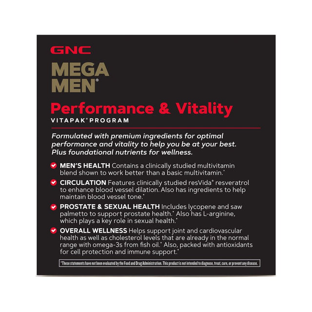 GNC Mega Men Performance and Vitality Vitapak Program - 30 Vitapaks