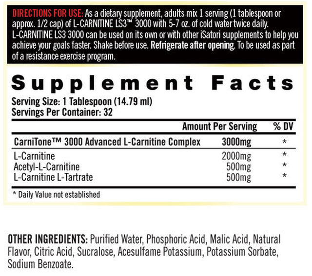 Isatori | LS3 - L-Carnitine Liquid Fat Burner & Metabolism Activator, Keto Friendly Weight Loss, Stimulant Free, 1,500 Mg | Mixed Berry, 24 Fl Oz, 48 Servings (2-PACK)