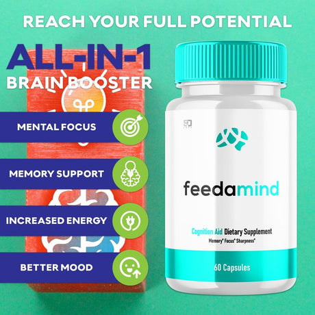 (5 Pack) Feedamind - Brain Boost Supplement - Dietary Supplement for Focus, Memory, Clarity, & Energy - Advanced Cognitive Support Formula for Maximum Strength - 300 Capsules