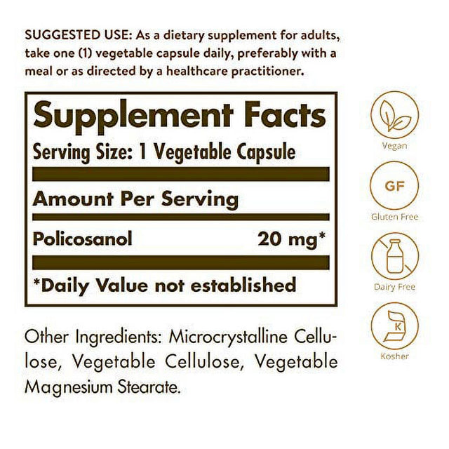 Solgar Policosanol 20 Mg Vegetable Capsules - 100 Ct