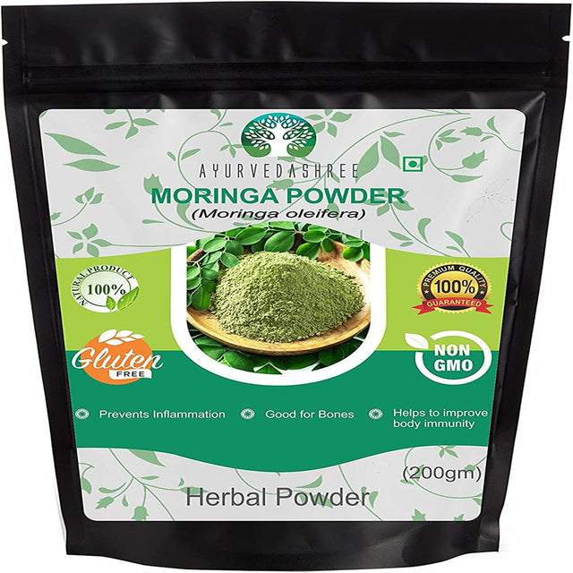 AYURVEDASHREE Moringa Leaf Powder 200 Gm, Moringa Olifera Powder, Lab Tested for Purity, Non GMO, GMP Certified, Vegan.