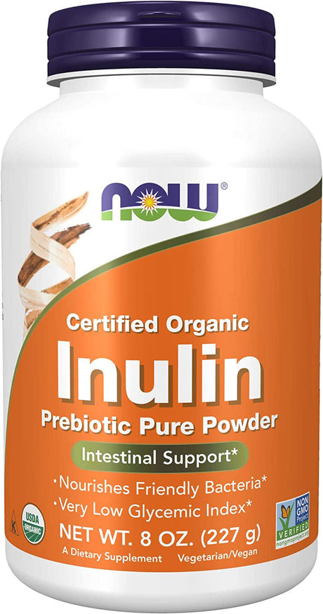 NOW Supplements, Inulin Prebiotic Pure Powder, Certified Organic, Non-Gmo Project Verified, Intestinal Support*, 8-Ounce