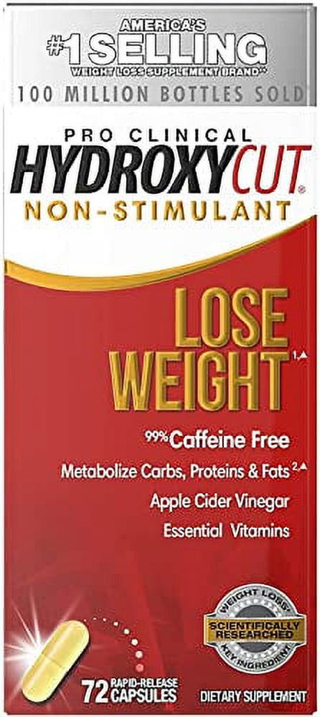 Weight Loss Pills for Women & Men | Hydroxycut Non Stimulant Pro Clinical | Non Stim Weight Loss Supplement Pills | Apple Cider Vinegar to Lose Weight | Metabolism Booster for Weight Loss, 72 Capsules