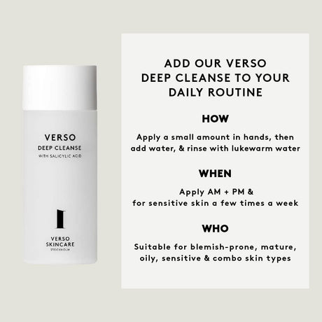 Verso Skin Care | Deep Cleanse Face Cleanser | Mild Exfoliating Cleanser for Visibly Soothe & Calm Skin | Face Care Made Easy (5 Fl Oz)