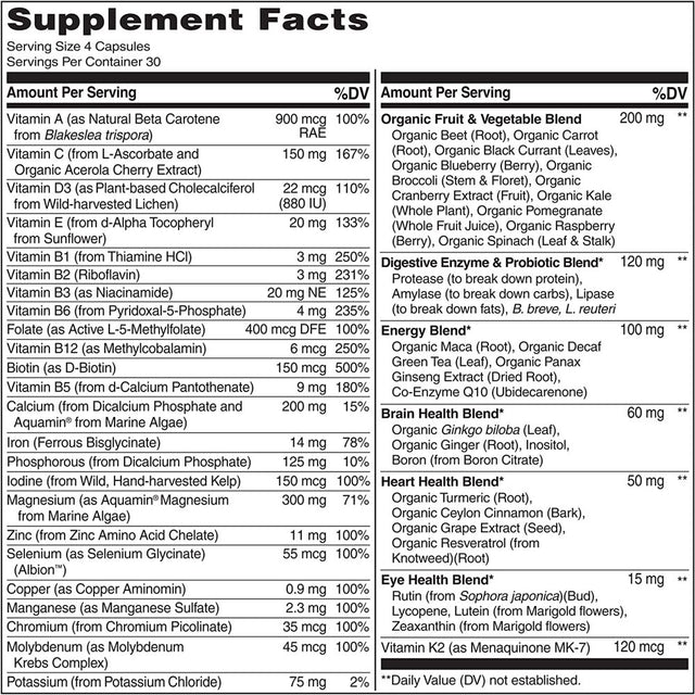 NATURELO Whole Food Multivitamin for Women - with Vitamins, Minerals, & Organic Extracts - Supplement for Energy and Heart Health - Vegan - Non GMO - 120 Capsules