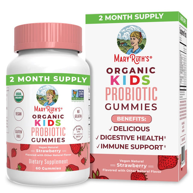 Maryruth'S | USDA Organic Kids Probiotic Gummies | 2.5 Billion CFU | Strawberry Flavor | Vegan, Non-Gmo | 60 Count | Unisex