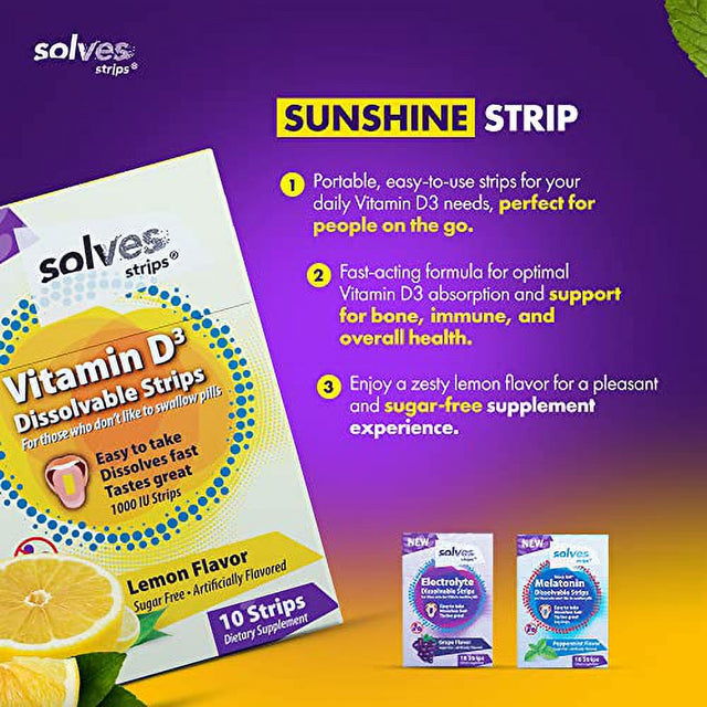 Solves Strips Swift Vitamin D3 Uptake Strips - Lemon Zest Twist, High Potency, Sugar-Free, Natural, Daily Essential for Bone & Immune Health, Easy Pill-Free Alternative