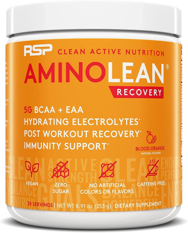 RSP NUTRITION Aminolean Pre Workout Energy (Fruit Punch 30 Servings) with Aminolean Recovery Post Workout Boost (Blood Orange 30 Servings)