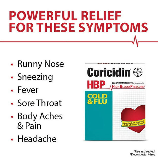 Coricidin HBP Cold & Flu Acetaminophen Pain Reliever, 10 Ct, 2 Pack