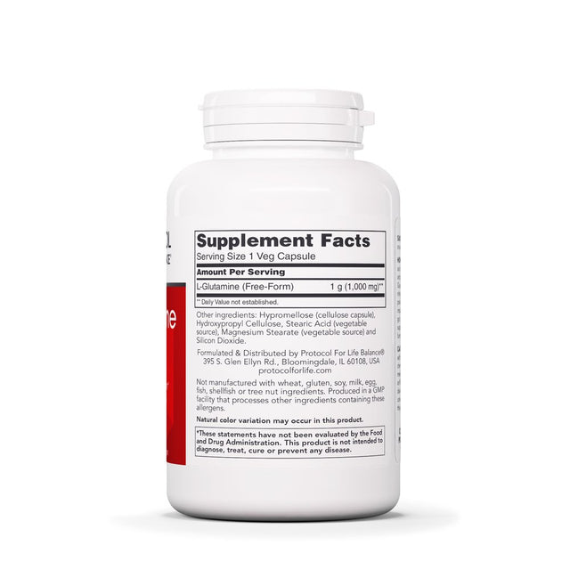 Protocol L-Glutamine 1000Mg - Muscle Tissue, Gut, Immune - 120 Veg Caps