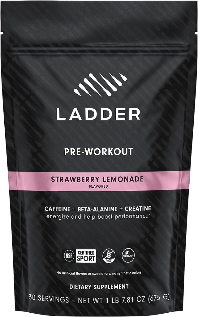 LADDER Sport Pre Workout Powder, 100Mg Caffeine, Beta-Alanine, Creatine, Theanine, Clean Energy with No Artificial Sweeteners, NSF Certified for Sport (Strawberry Lemonade, 20 Ounce (Bag with Scoop)