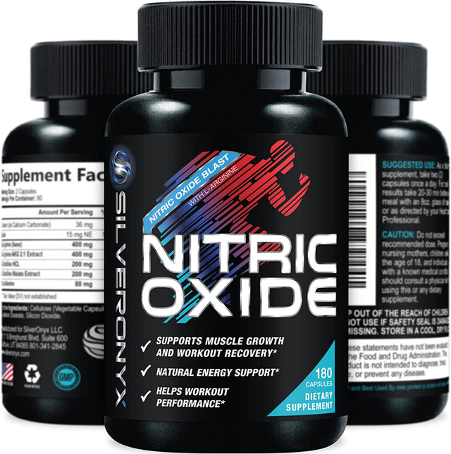 Extra Strength Nitric Oxide Supplement L Arginine 3X Strength - Citrulline Malate, AAKG, Beta Alanine - Premium Muscle Supporting Nitric Booster for Strength & Energy to Train Harder - 180 Capsules