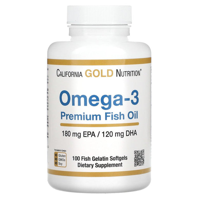 Omega-3 Premium Fish Oil by California Gold Nutrition, Concentrated Formula with EPA & DHA, Support for Optimal Lipid Profile & Immune System, Gluten Free, Non-Gmo, 100 Fish Gelatin Softgels