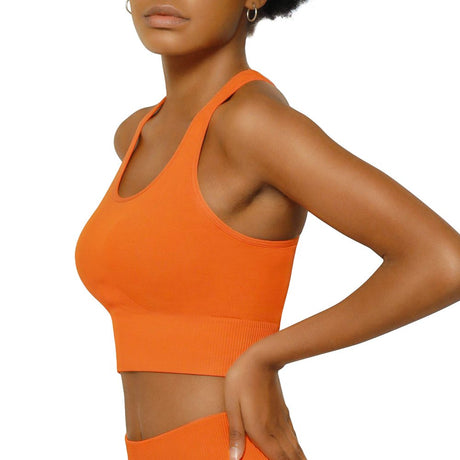 Innersy Sports Bra for Women Padded Racerback Workout Bras Wirefree Yoga Tops Pack of 2 (2XL, Orange & Black)