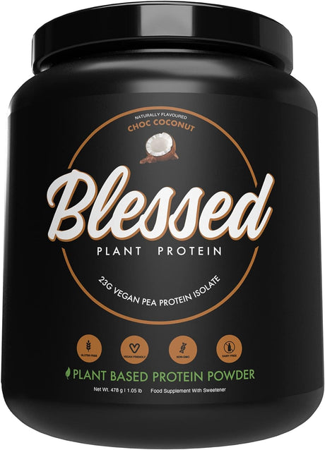 BLESSED Vegan Protein Powder - Plant Based Protein Powder Meal Replacement Protein Shake, 23G of Pea Protein Powder, Dairy Free, Gluten Free, Soy Free, No Sugar Added, 15 Servings (Chocolate Coconut)