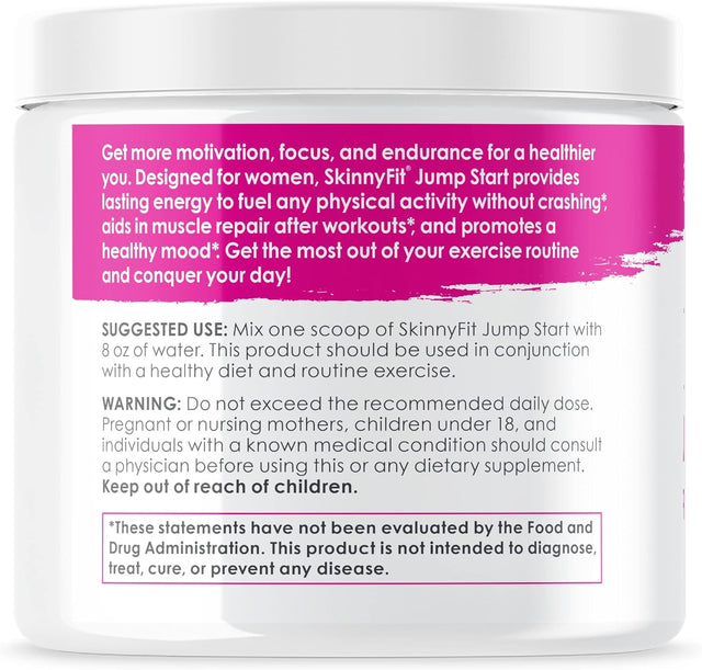 Skinnyfit Jump Start Pre Workout Supplement for Women 30 Servings - Creatine Free Powdered Mix Drink to Help Increase Energy, Focus, and Endurance, Pink Lemonade Flavor