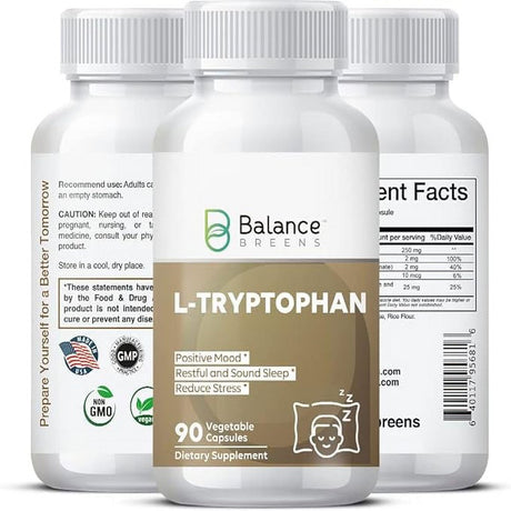 Balance Breens L-Tryptophan 90 Vegan Capsules - Natural Sleep Aid Supplements with 250 Mg of Free Form L Tryptophan - Non-Gmo Dietary Supplement for Restful Sleep & Relaxation